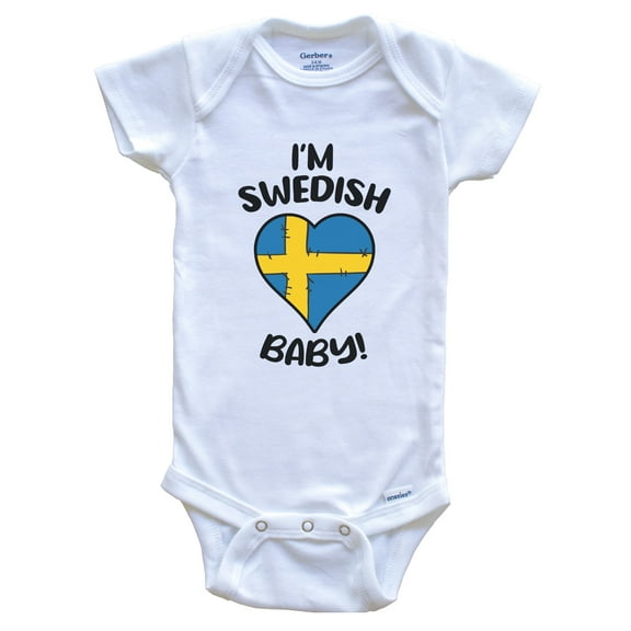 I'm Swedish Baby Funny Sweden Flag Heart Baby Bodysuit, 0-3 months white