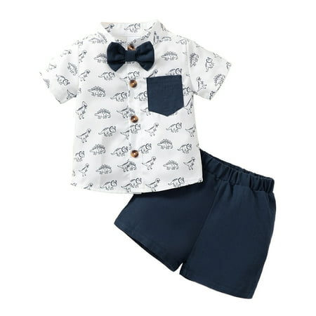 

Kucnuzki 6 Months Baby Boy Summer Outfits Shorts Sets 9 Months Short Sleeve Cool Dinosaur Prints Gentle Lapel Shirt Tops WalkShorts 2PCS Set White