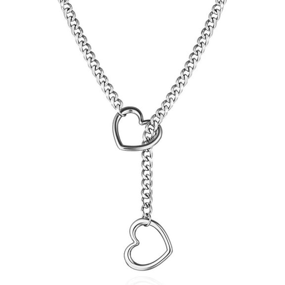 Heart Slip Chain Y Necklace for Women - Punk Style Choker Necklace, Heart Shaped Y2K Inspired Y Necklace Jewelry for Women