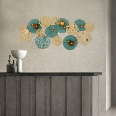 Modern Large Lotus Leaf Metal Wall Decor Gold Metal Wall Art for Living Room Gold Blue for Bedrooms