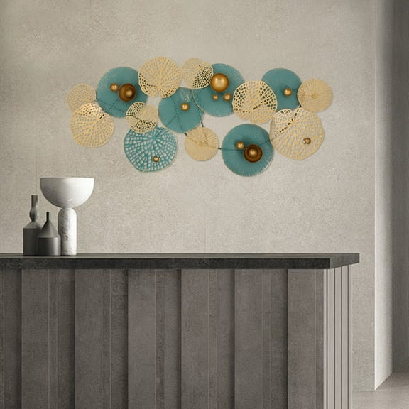 Modern Large Lotus Leaf Metal Wall Decor Gold Metal Wall Art for Living Room Gold Blue for Bedrooms