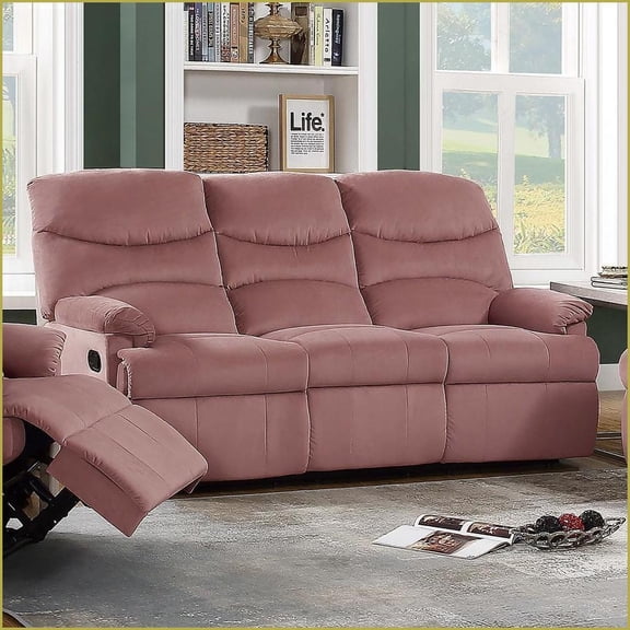 Reclining Sofa, 3-Seater Manual Motion | Pink Velvet