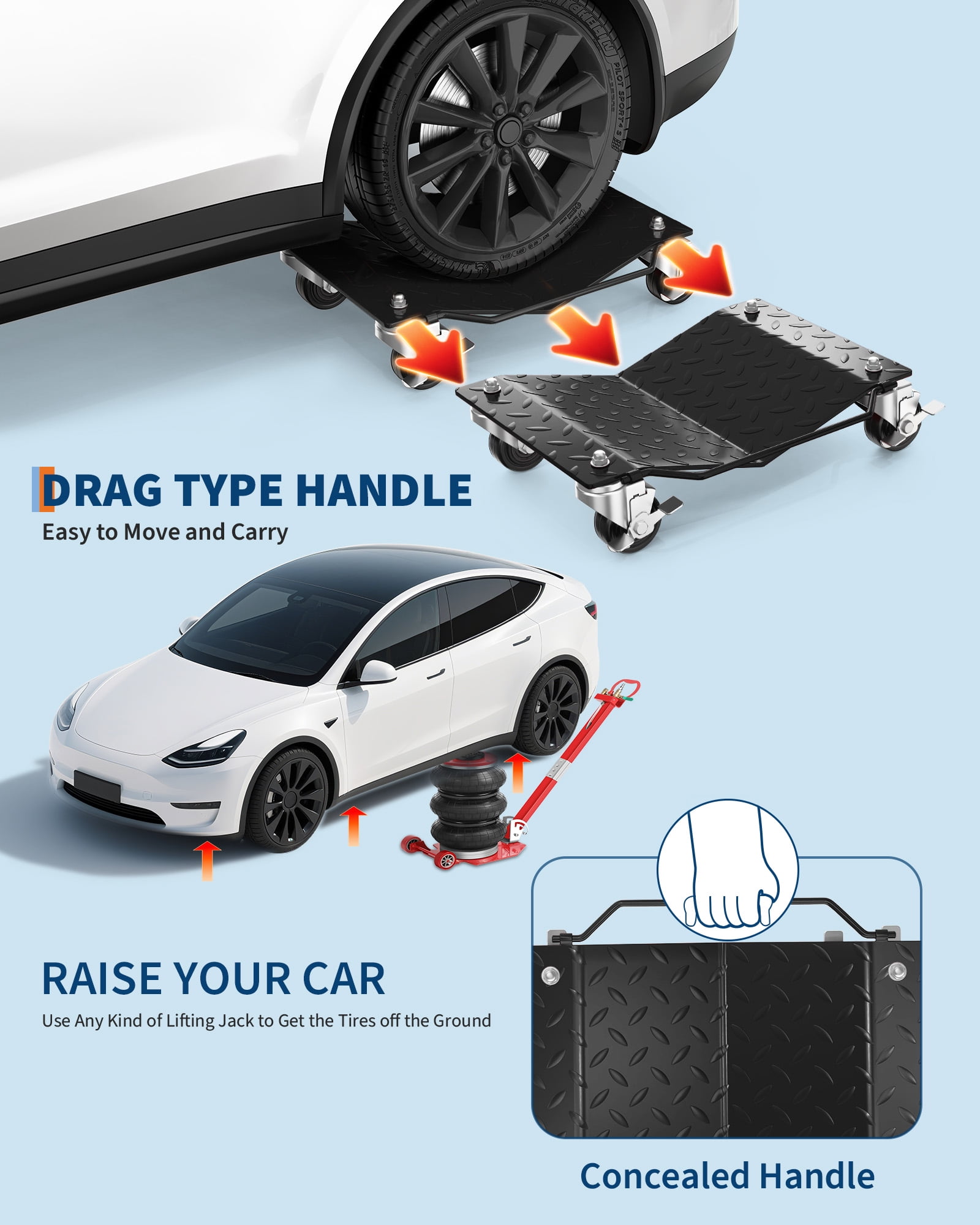 6000 LBS High-Capacity Car Dolly Set of 4 Secure Lock Design for Safe & Efficient Vehicle Moving & Garage Auto Repair