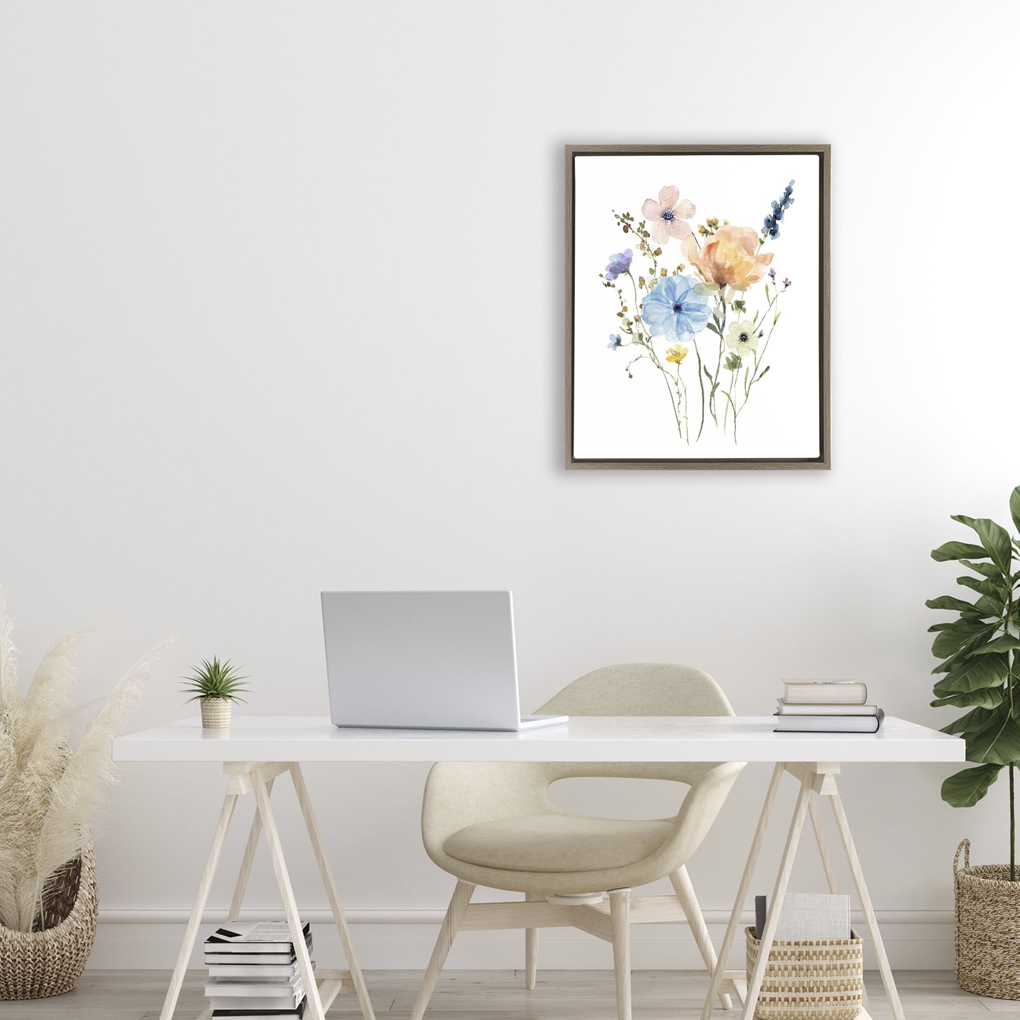 Stupell Industries Wildflower Sprig Bundle Brown Framed Floater Canvas Wall Art, design by Livi Finn