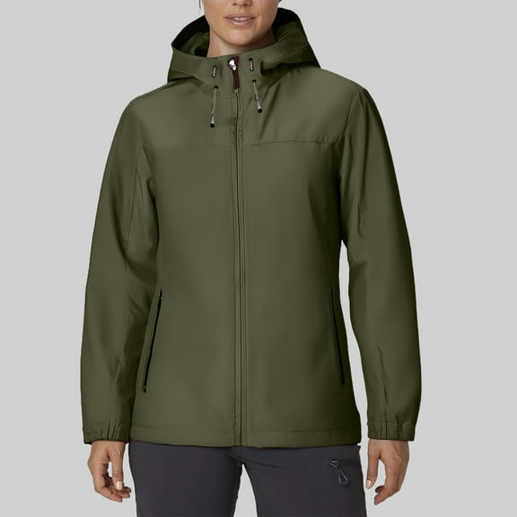WTOBBY Women's Loose Casual Solid Color Windproof Waterproof Jacket for Outdoor Sports, Perfect for Fashionable and Relaxed Everyday Wear,Army Green L
