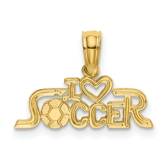 14k Yellow Gold Solid I Heart Soccer Charm Pendant