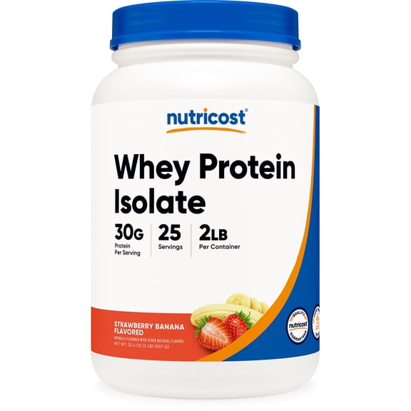Nutricost Whey Protein Isolate (2 LB) Strawberry Banana Flavored - GMO-Free, Gluten-Free