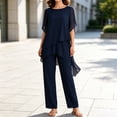 thumbnail image 4 of Yigetop Women's Asymmetric Capelet 2 Piece Pant Suit Round Neck Loose Fit Wide Leg Trousers Elegant Comfortable Outfits for Formal Events Navy XL, 4 of 4
