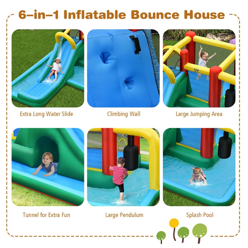 Aimee Lii Inflatable Water Slide Climbing Bounce House with Tunnel and 735W Blower, Playhouse for Kids Outdoor