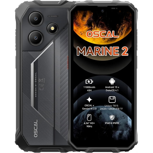 Smartphone OSCAL Marine 2, 24 GB de RAM, 128 GB de ROM, 11.000 mAh, Android 15