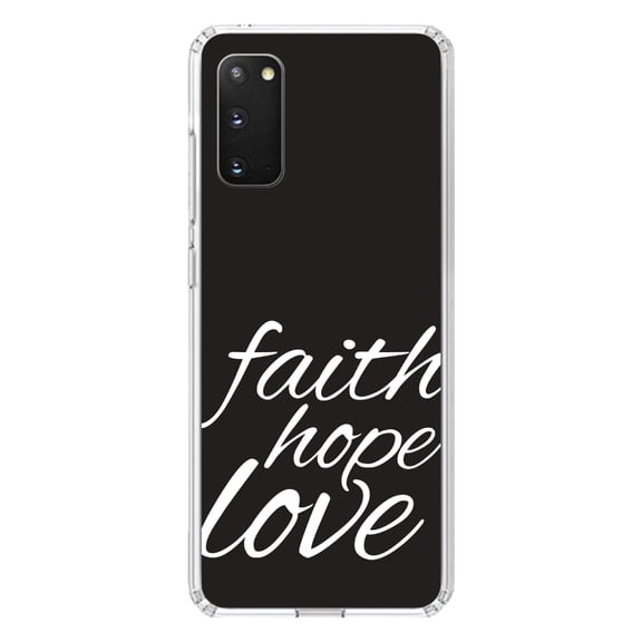 DistinctInk Clear Shockproof Hybrid Case for Galaxy S20 ULTRA / 5G (6.9" Screen) - TPU Bumper, Acrylic Back, Tempered Glass Screen Protector - Faith / Hope / Love - Black & White - Christ