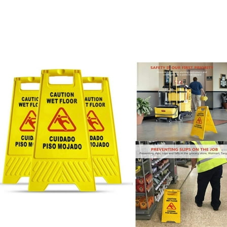 1 PACK Yellow 25" Caution Wet Floor Sign Visible Caution in English and Spanish