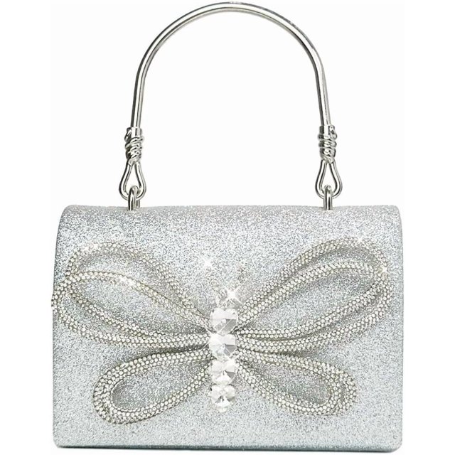 Bolso de noche para mujer, con lazo brillante, bolso de mano para boda, fiesta, con purpurina y diamantes de imitación