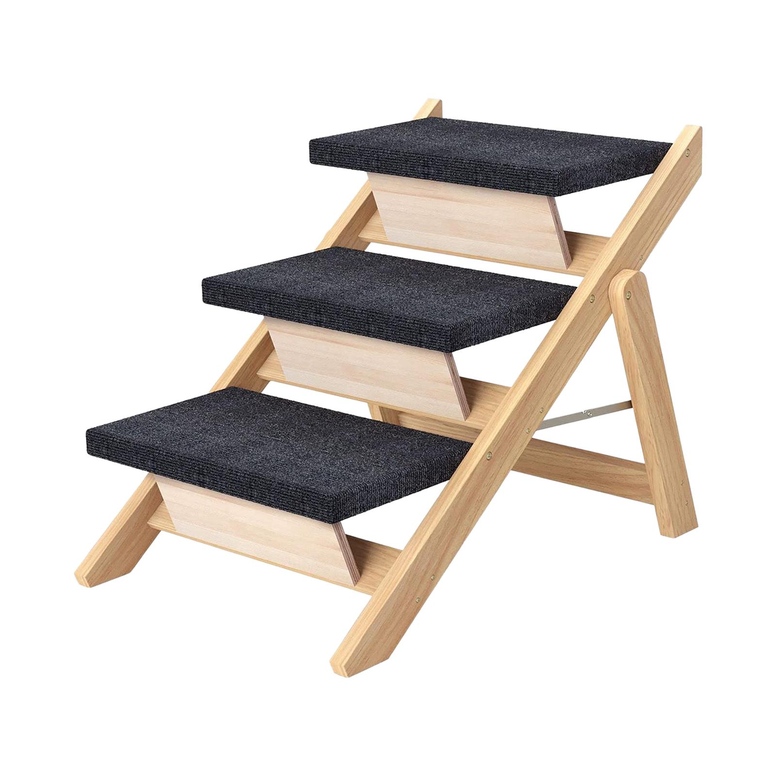 Wood Pet Stairs Folding Pet Steps with Carpet Easy Climb Dog Climbing