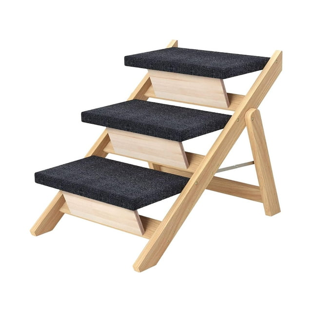 Wooden Pet Stair for All Dogs and Cats Adjustable Slope Foldable Dog Stairs 3 Steps