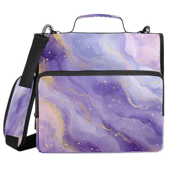 Zipper Binder 3 Rings Stationery Office Files Daily Organizer File Folder Storage Bag Soft Purple Marble Vortex