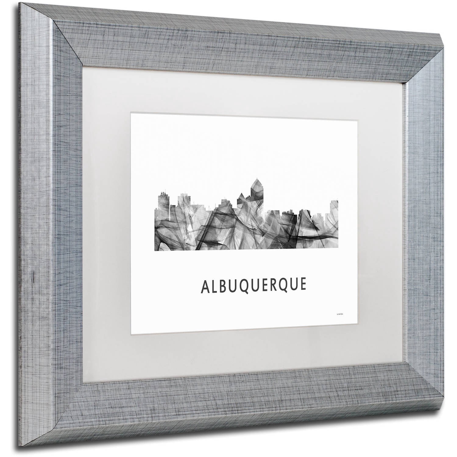Trademark Fine Art 'Albuquerque NM Skyline WB-BW' Canvas Art by Marlene Watson, White Matte, Silver Frame