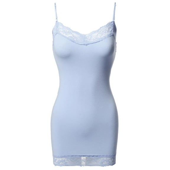 FashionOutfit Women's Solid Soft Stretch Spaghetti Strap Lace Trim Tank Top