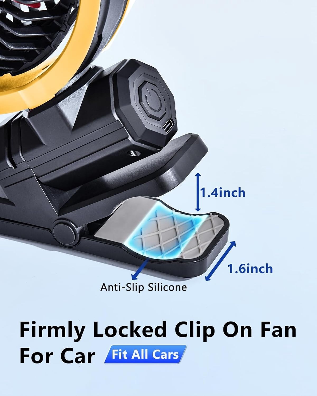 Battery Powered Clip On Fan for Car Visor Back Seat Roof Handles, Portable Car Fan Rechargeable for SUV Van RV Pickup Truck Camping Desk Bed Stroller Baby Crib, Quiet 360 Rotation(Yellow)