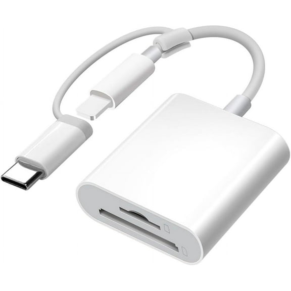 SD Card Reader for iPhone iPad, Dual Connector Memory SD Card Adapter, Support SD/MicroSD Cards, High-Speed Trail Camera Viewer, Plug and Play
