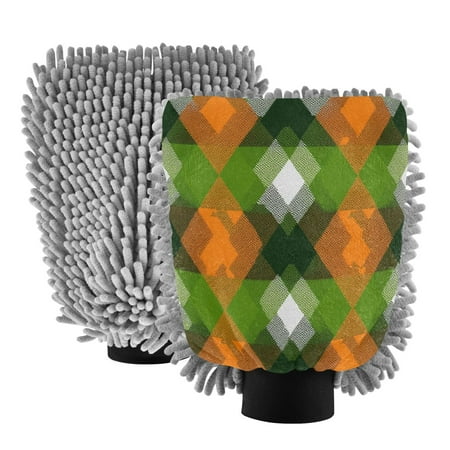 Microfiber Car Wash Gloves With Chenille & Polyester Terry Scratch-Free Cleaning Elastic Cuffs Traditional Color Matching