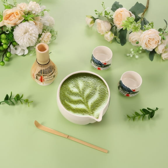 6 Pcs Matcha Whisk Set for Beginners Elegant Bamboo Japanese Matcha Tea Making Kit with Whisk Holder Ceramic Bowl for Tea Lovers