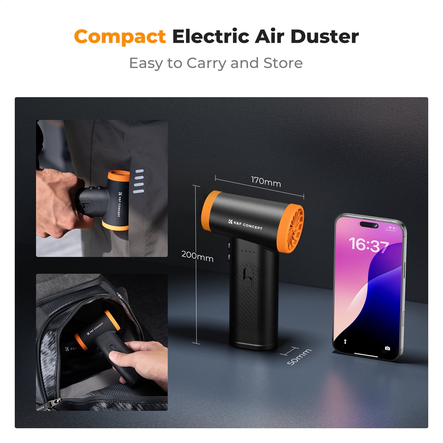 K&F Concept 12-1 Brushless Compressed Air Duster, 3 Gear Adjustable, Super Wind Power,Rechargeable&Portable,for Deep Computer Clean, Keyboard, Car Dry, Home