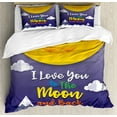 thumbnail image 1 of I Love You to the Moon and Back Duvet Cover Set Queen Size, Mountains Sun Clouds Cartoon Style Motivational Pattern, Decorative 3 Piece Bedding Set with 2 Pillow Shams, Multicolor, by Ambesonne, 1 of 3