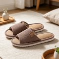 thumbnail image 2 of XFeng Men Linen Fabric Open‑Toe House Slippers Indoor Home Slides, 2 of 4