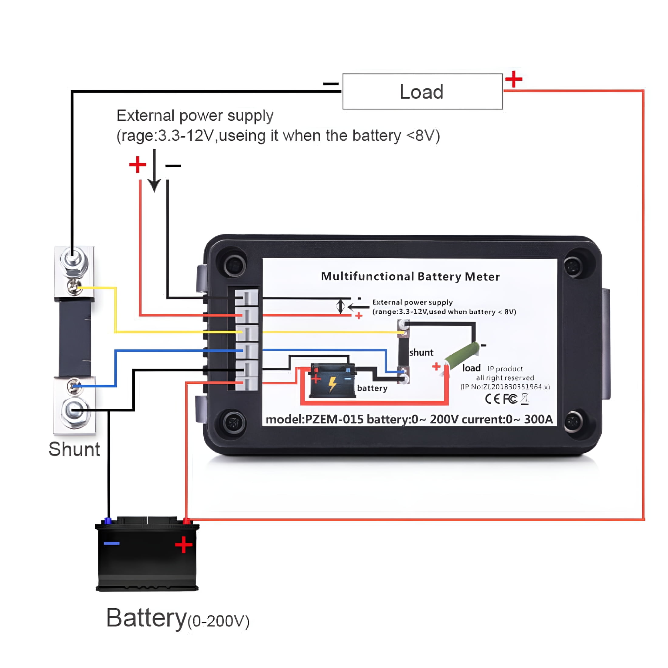 GJX DC 9 in 1 Battery Monitor Meter with Shunt,0-200V 0-100A LCD Display Digital Current Voltage Power Energy Meter,Easy Installation Multimeter Voltmeter Ammeter for Cars RV Solar System
