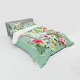 thumbnail image 3 of Ambesonne Floral Bedding Set 3 Pcs, Tropical Retro Flowers, Twin, Mint Green Pink, 3 of 3