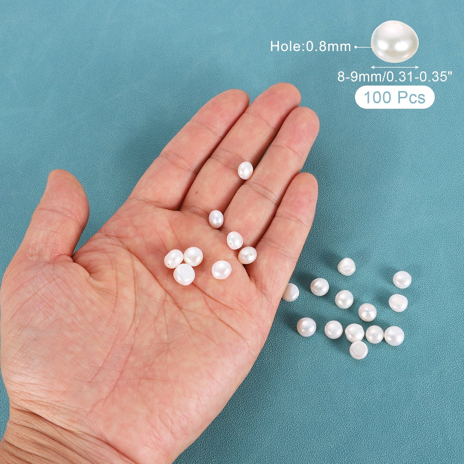 Uxcell 100 Pcs Natural Freshwater Pearl Beads, 8-9mm Irregular Loose Gemstone Pearls 0.8mm Side Hole for Leather Cord Beading Jewelry Making DIY Craft, White