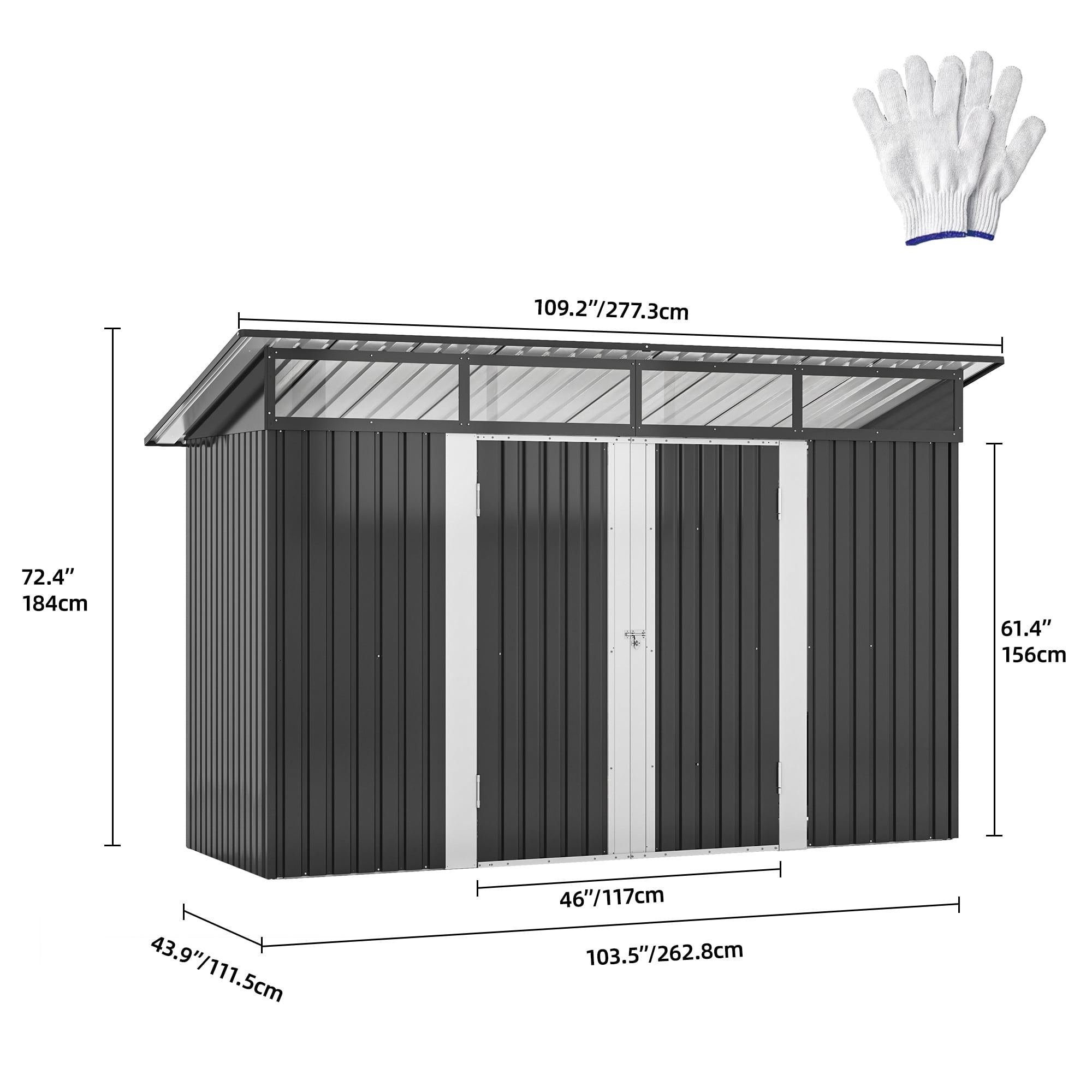 Dextrus 8.5x3.5 FT Outdoor Storage Shed with Acrylic Windows, Secure Access Lock for Bike Garden Patio Dark Gray