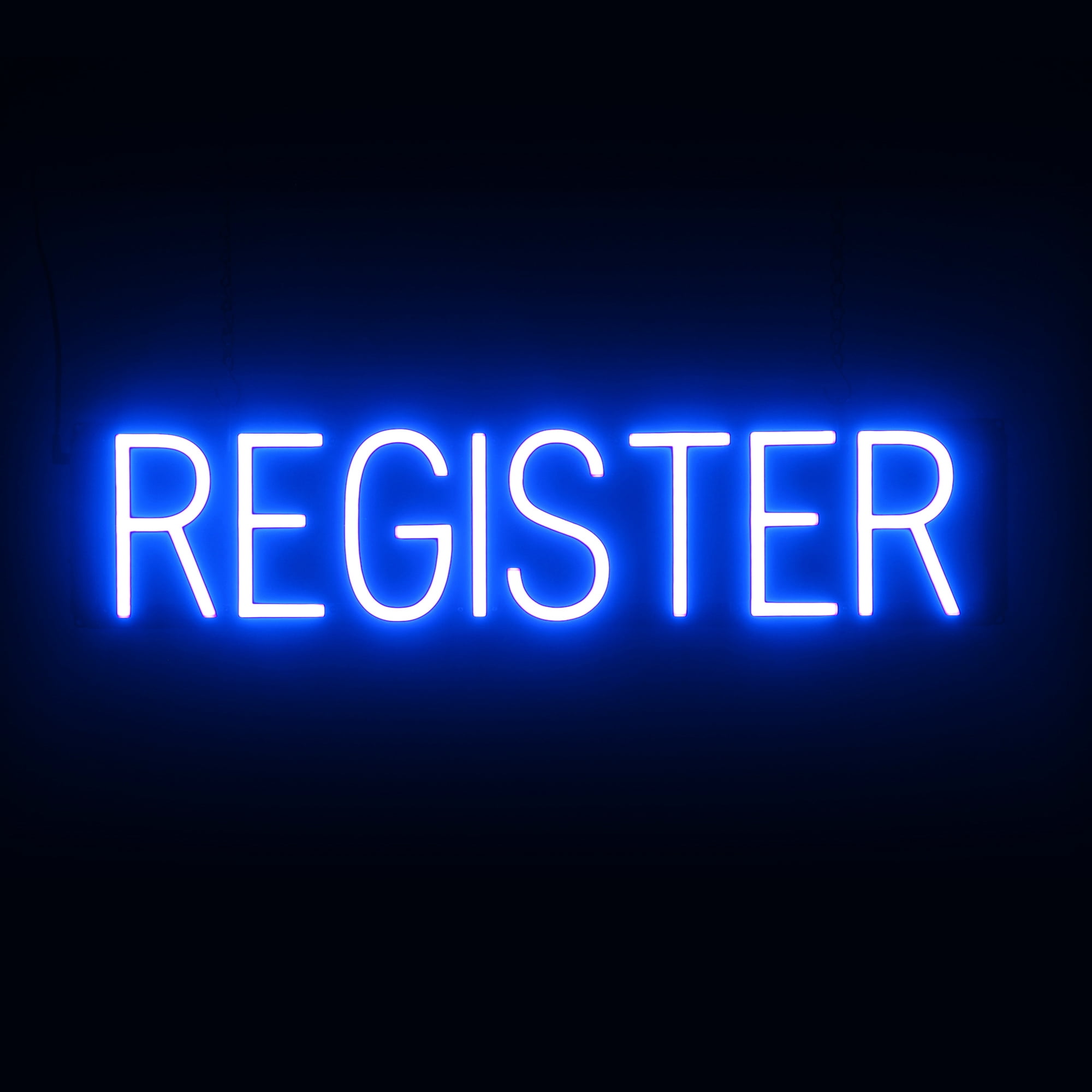 SpellBrite REGISTER LED Sign for Business. 28.1" x 6.3" Blue REGISTER