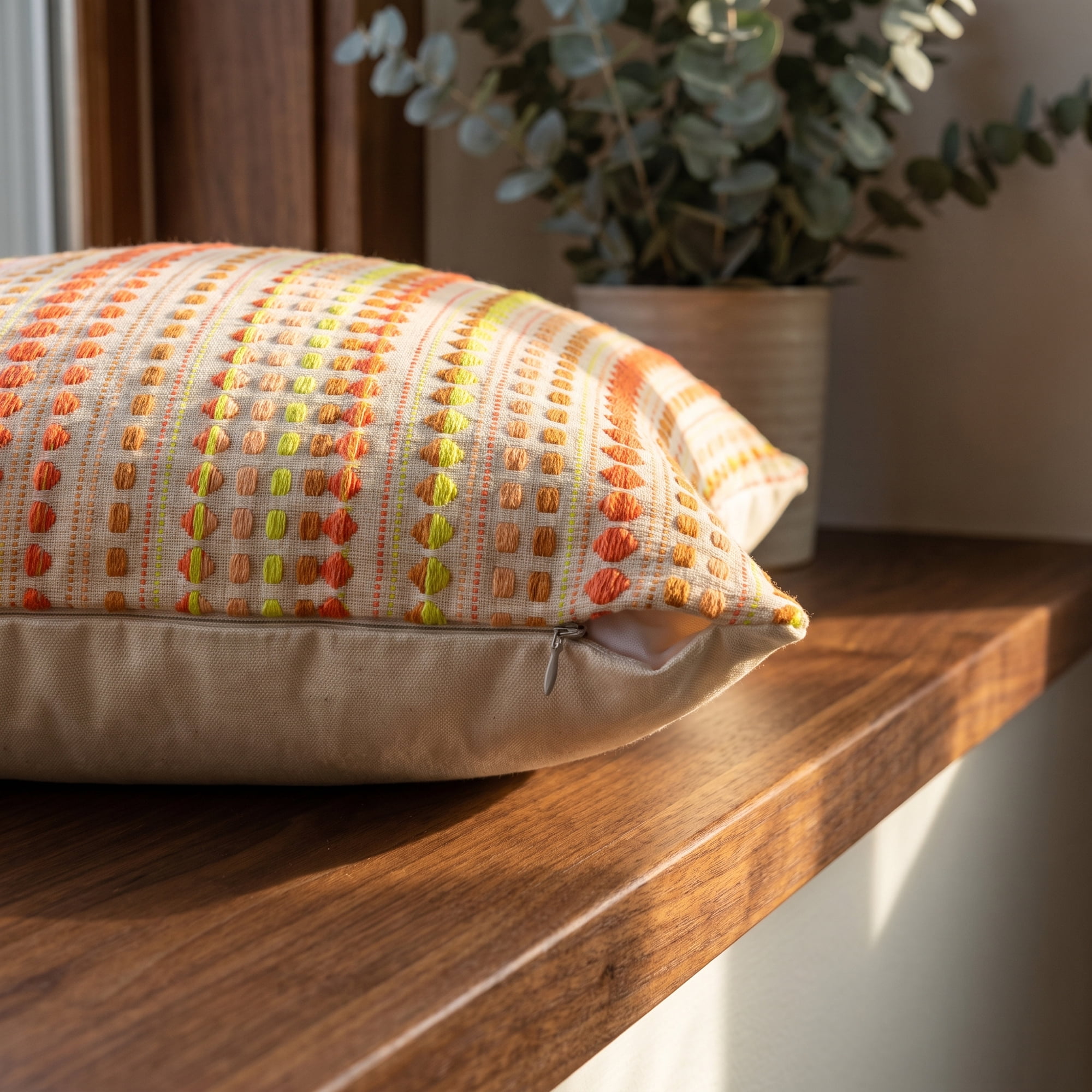 Unique Bargains Chenille Geometric Throw Pillow Covers 2 Pc Striped Cases Yellow 16"x16"