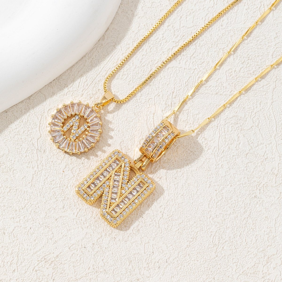 2 Pcs Letter Necklace, Bling Dainty Necklaces, Initial Letter Pendant Necklaces, Personalized Round Circles Pendant Zirconia Letters Name Crystal Jewelry