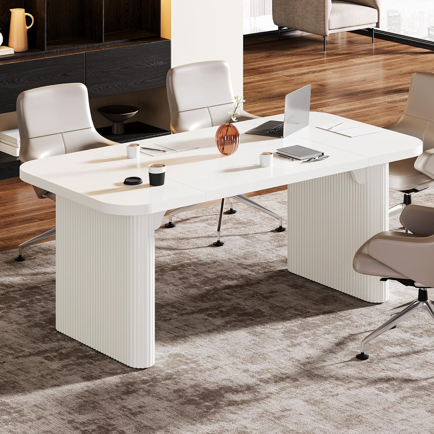 Tribesigns Wood Office Desk, 62-Inch Modern Executive Desk, Large Computer Desk with Double Pedestal, Workstation for Home Office