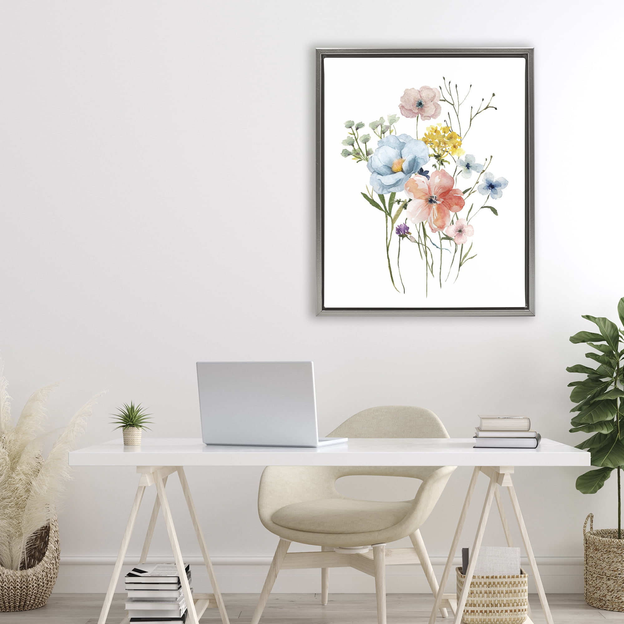 Stupell Industries Spring Meadow Wild Flowers Gray Framed Floater Canvas Wall Art, design by Livi Finn