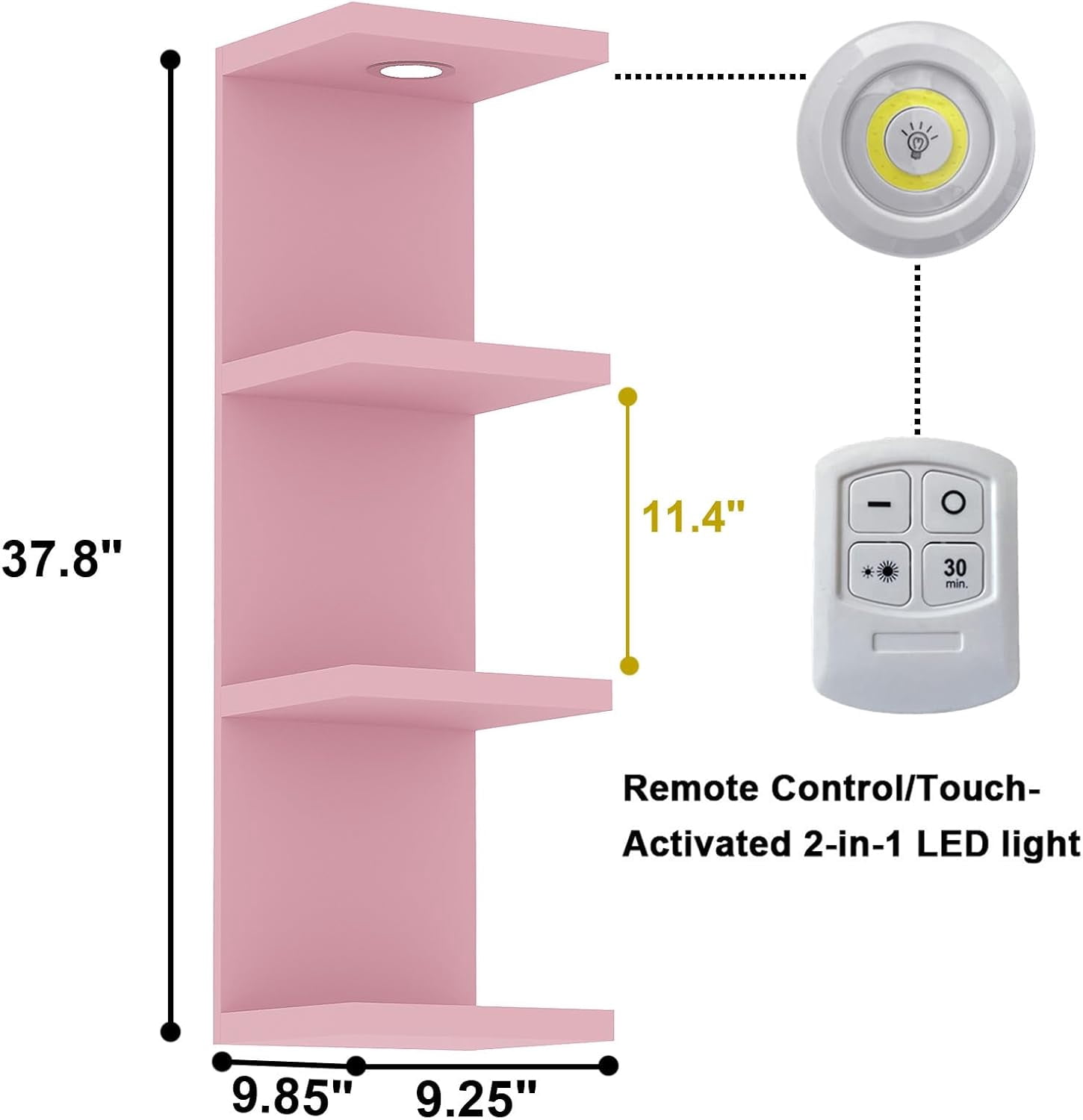Versatile 4 Tier Wall Shelf Unit,Pink Lack Wall Shelf,Display Floating Shelf with LED Remote Control Light