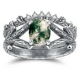 thumbnail image 2 of NUNCAD Natural Moss Agate Ring 925 Sterling Silver Engagement Rings Set for Women Vine Leaf Vintage Branch Wedding Rings, 2 of 5