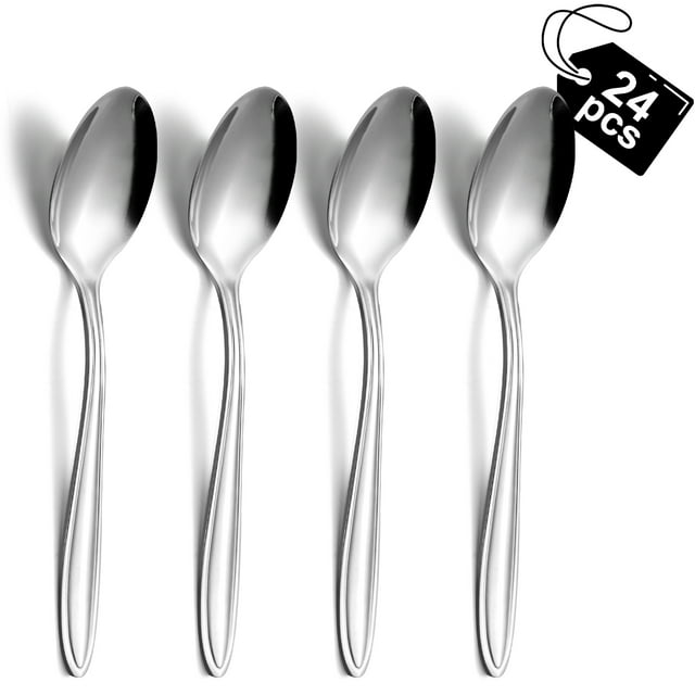 Mirdinner 24 Pcs Dinner Spoons Set, 7.67" Stainless Steel Soup Spoons Silverware Set, Silver Spoons, Using for Home, Kitchen or Restaurant, Mirror Polished, Dishwasher Safe