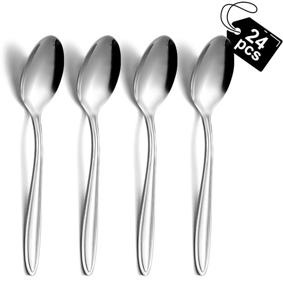 Mirdinner 24 Pcs Dinner Spoons Set, 7.67" Stainless Steel Soup Spoons Silverware Set, Silver Spoons, Using for Home, Kitchen or Restaurant, Mirror Polished, Dishwasher Safe