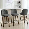 thumbnail image 2 of Foreate Swivel Bar Stools Set of 2, 29" Upholstered Linen Fabric with Button-tufted Mid-Back & Wood Legs, Modern Chair Kitchen Pub Island Counter Stool, 2 of 10