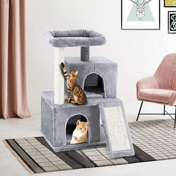 Scratchme 31 Height Kitten Condo With Scratching Post Cat Tower Pet Play House With Platform For All Size Cats Grey 1 Pack Walmart Com Walmart Com