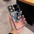 thumbnail image 4 of Frusde for iPhone 15 Pro Max Clear Case with Lens Protector Magnetic Bracket Full Protective Plating Case-Blue, 4 of 6