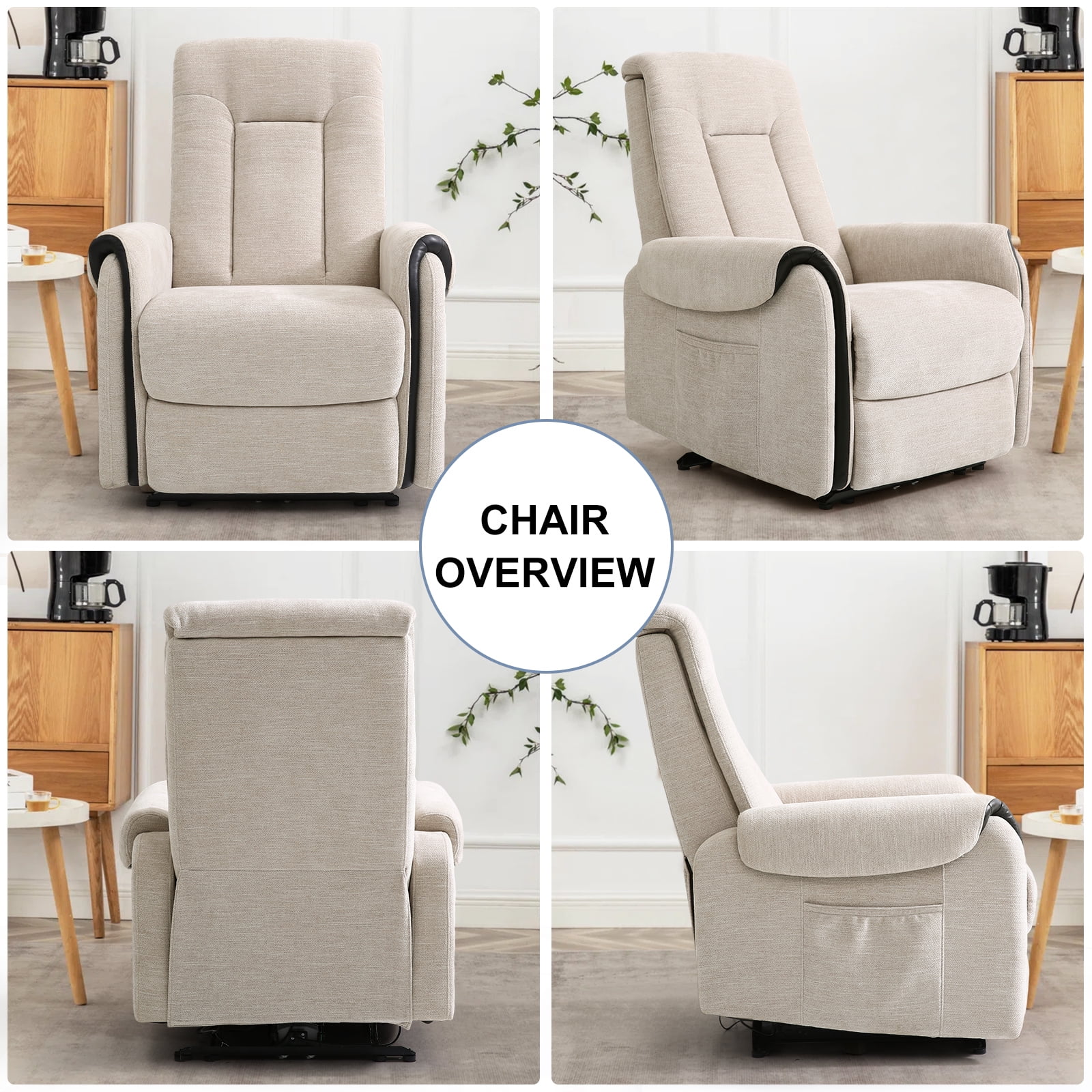 MERITLIFE Chenille Fabric Massage Recliner with Adjustable Headrest and Lumbar Support, Beige