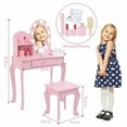 thumbnail image 3 of TEQIN Kids Vanity Set with Mirror and Stool,Kids Makeup Vanity Desk with Mirror for Little Girls, Wooden Children Dressing Table with Drawer & 3 Light Modes,Small Vanity Table and Chair Set, 3 of 8