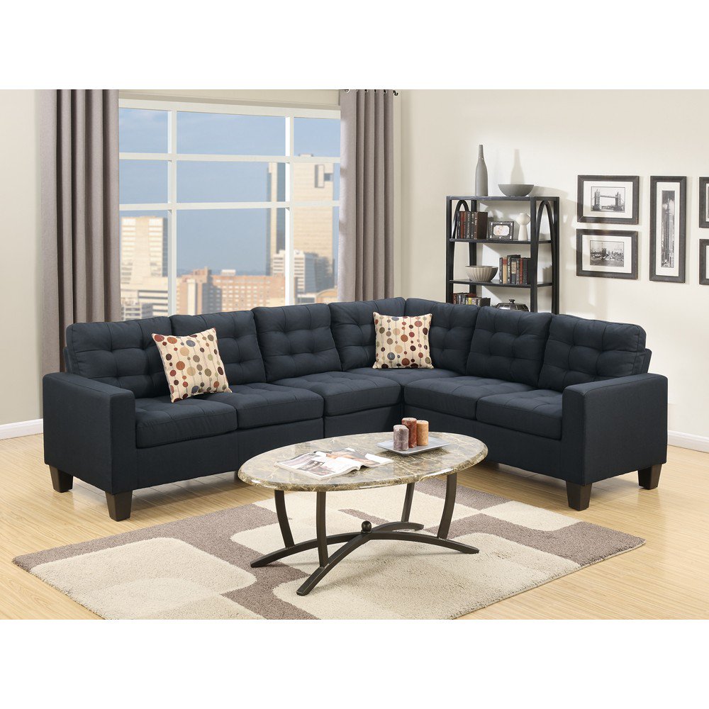 Polyfiber Fabric 4 Pieces Sectional With 2 Pillows In Black Walmart