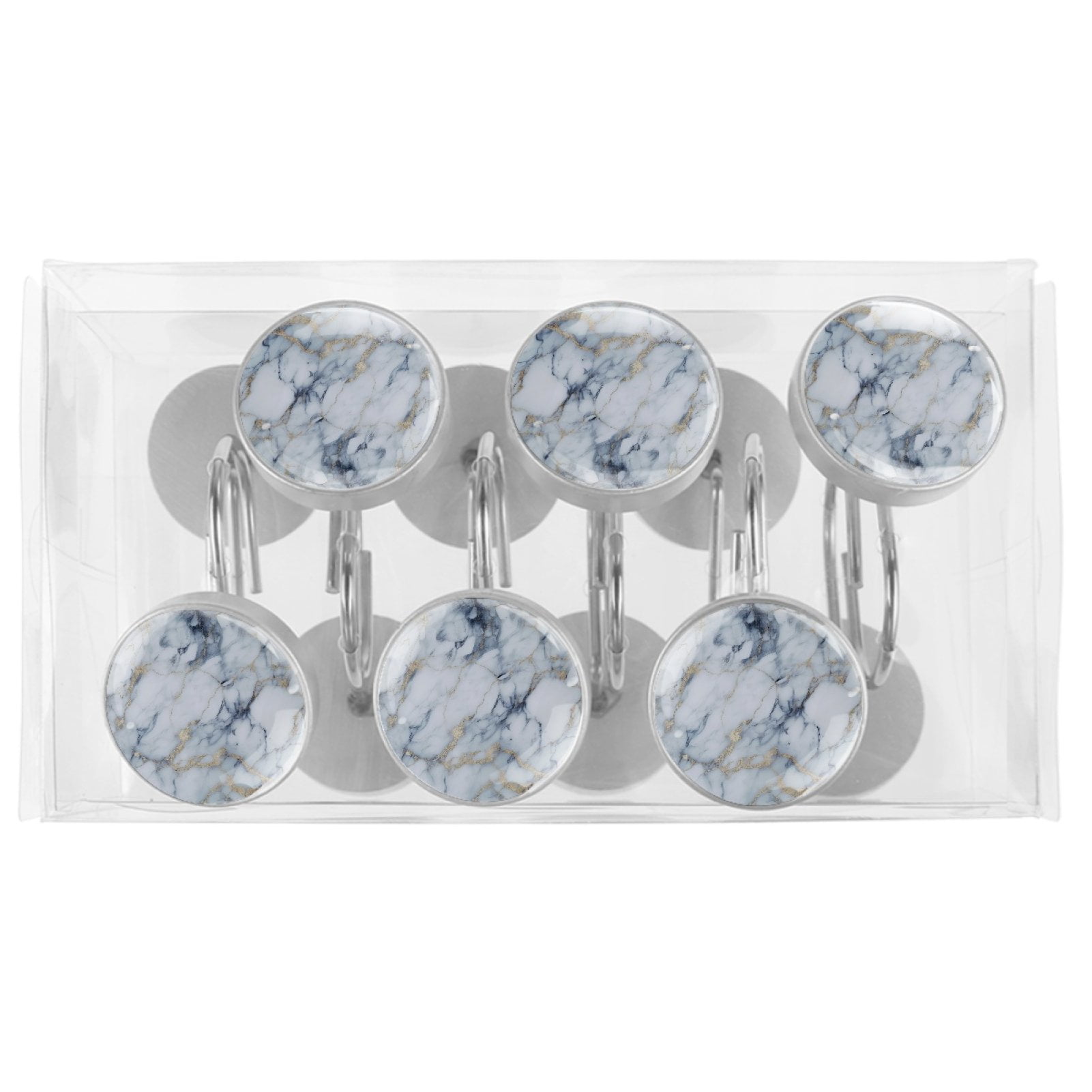 HemaKayy 12 Pcs Decorative Shower Curtain Hooks - Stainless Steel Rings for Bathroom Décor - Easy Glide & Secure Hold - Perfect Decoration for Bathroom Shower Rods - Marble Abstract Texture