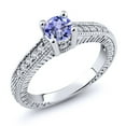 thumbnail image 2 of Gem Stone King 925 Sterling Silver Blue Tanzanite and White Created Sapphire Women's Solitaire Ring with Accent Stones (0.61 Cttw, Round Shape 5MM, Size 9), 2 of 2